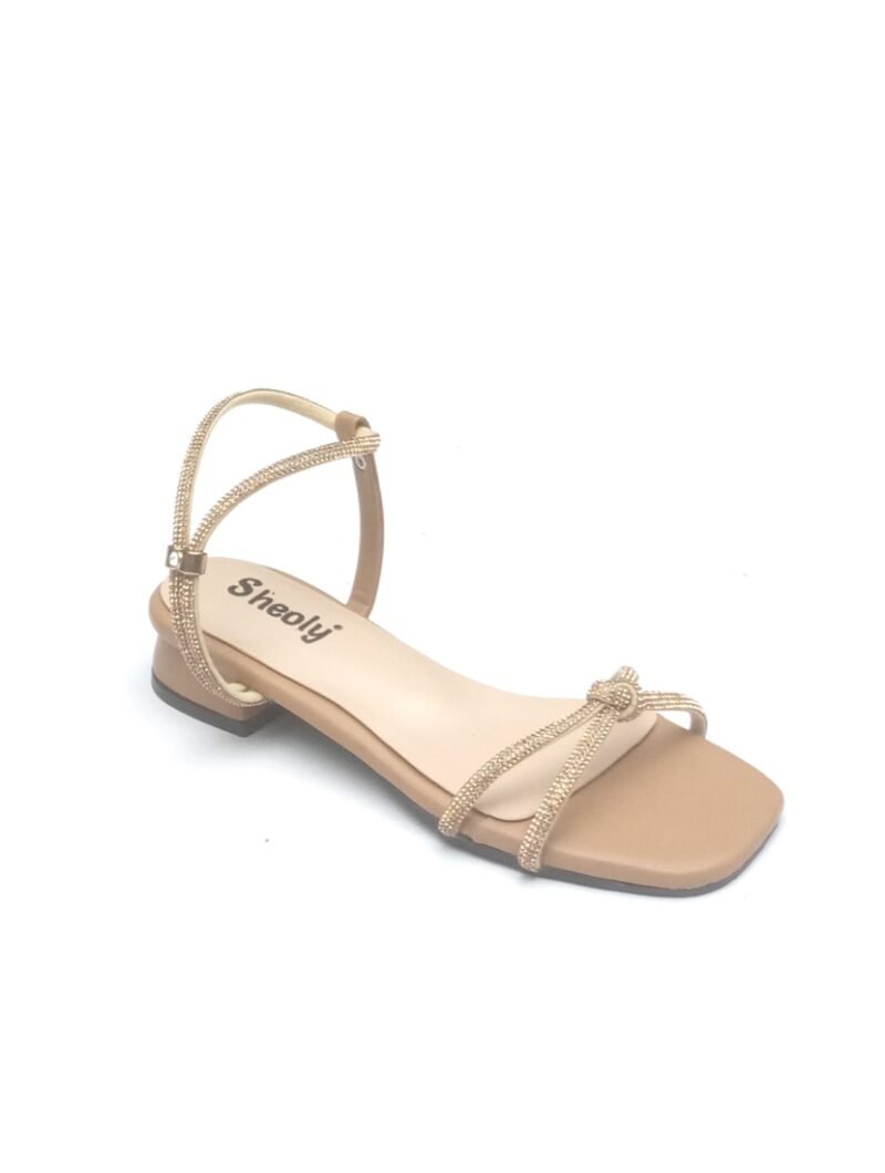 Rhinestone Block Heel Sandals with Knotted Strap