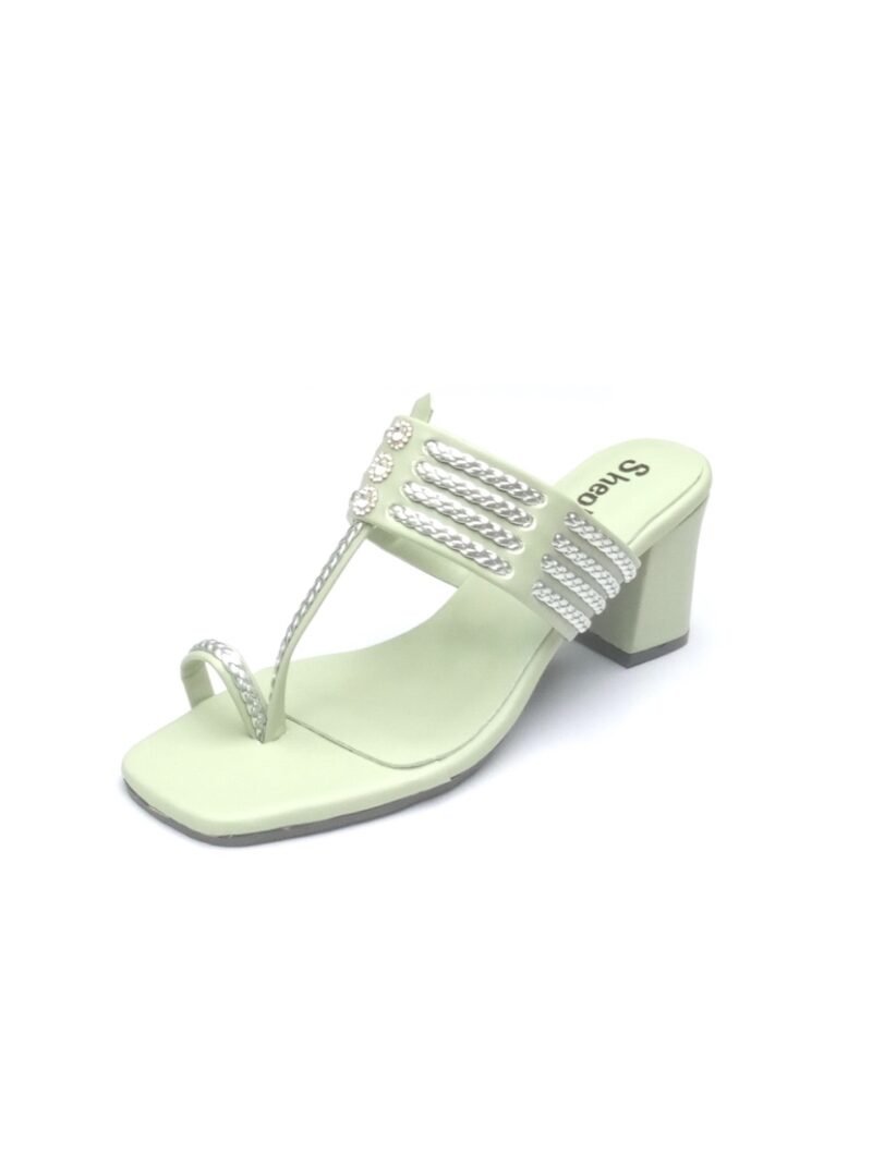 Stylish Light Green Kolhapuri Style Block Heels