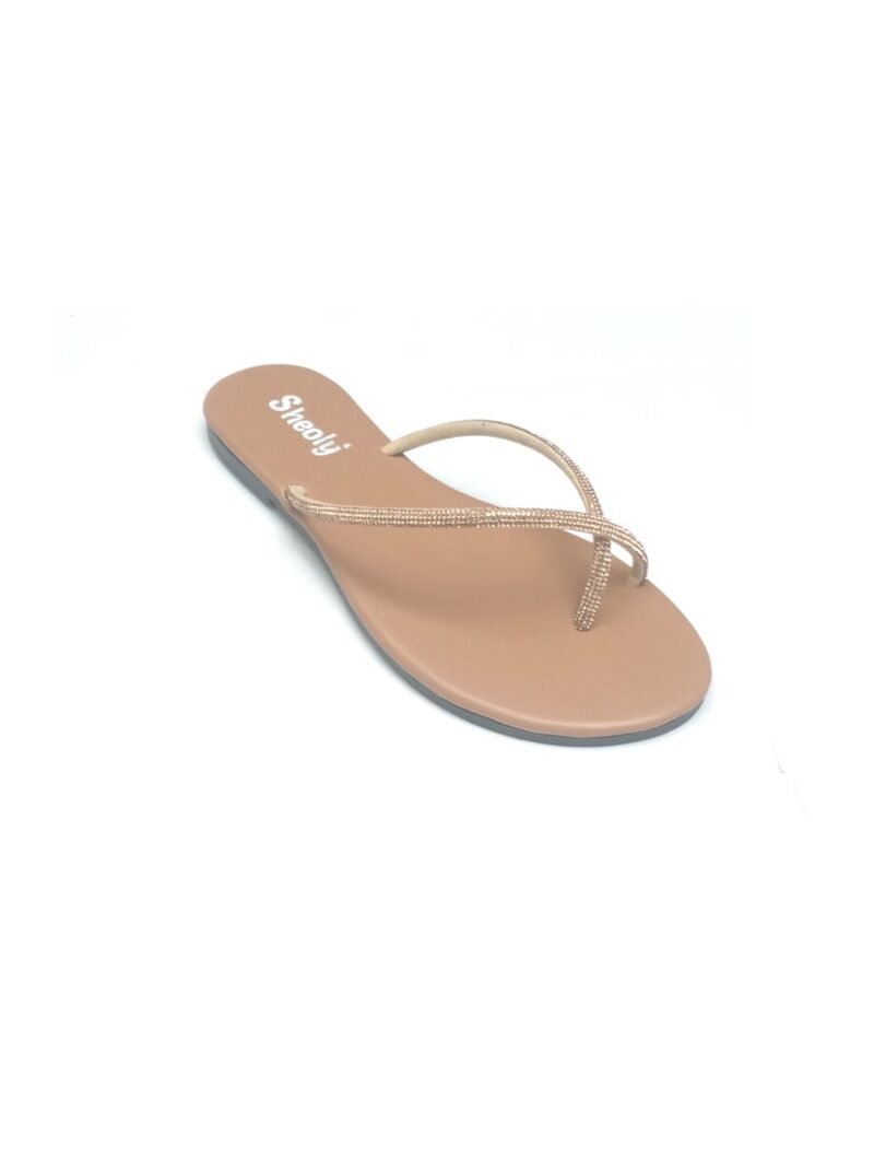 Nude/Beige Flat Thong Sandal with Rhinestone Straps