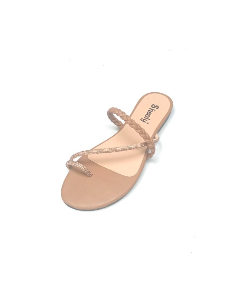 Sheoly Nude Braided Strap Toe Ring Flat Sandals