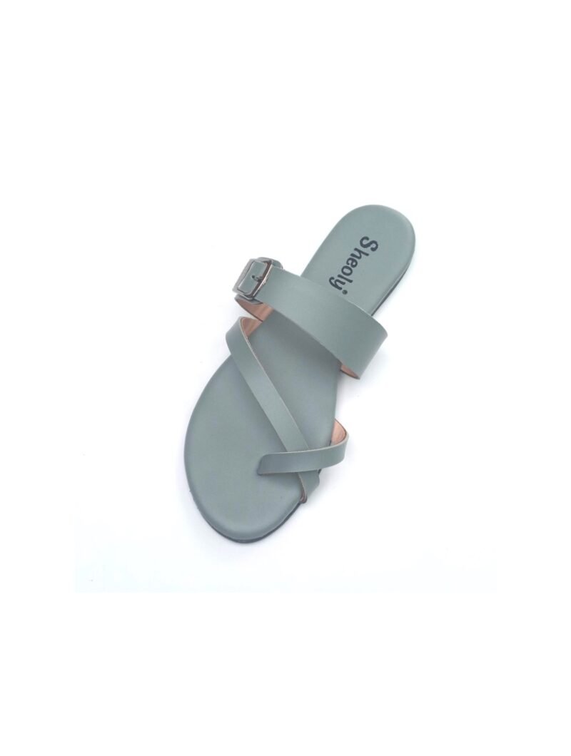 Sheoly Sage Green Buckle Toe Ring Flat Sandals