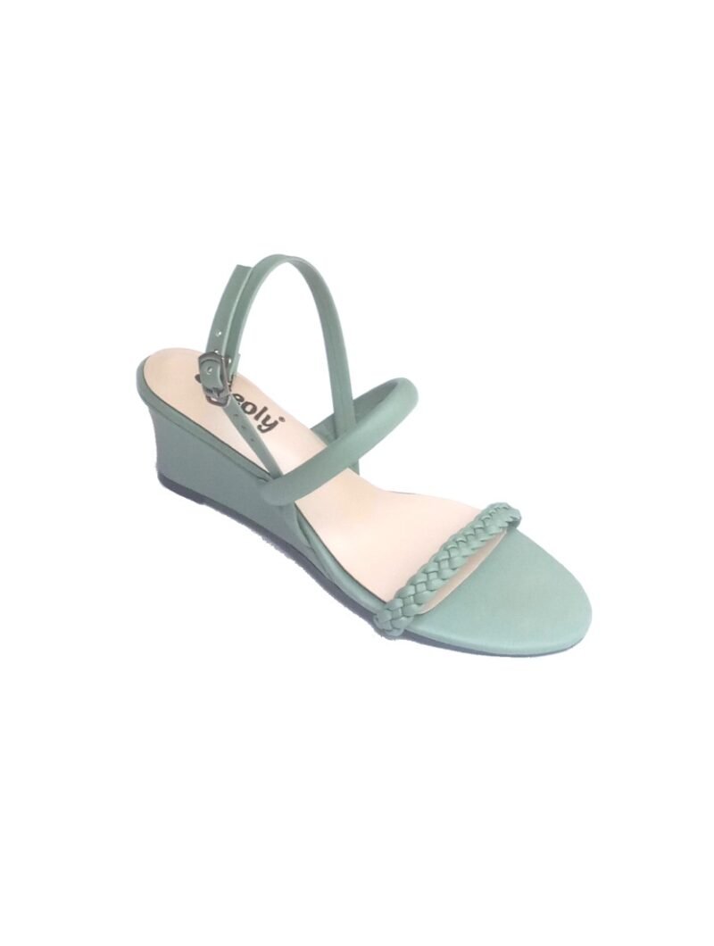 Sheoly Sage Green Braided Strap Wedge Sandals