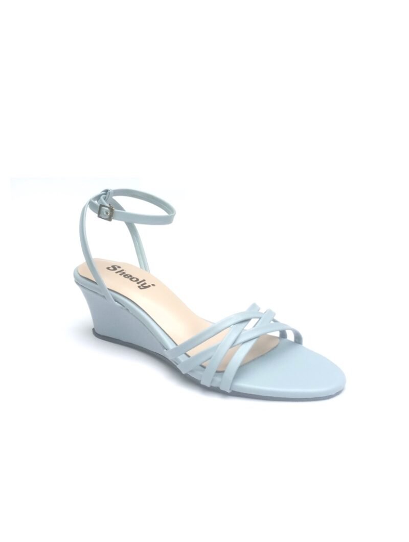 Sheoly Light Blue Criss-Cross Strap Wedge Sandals