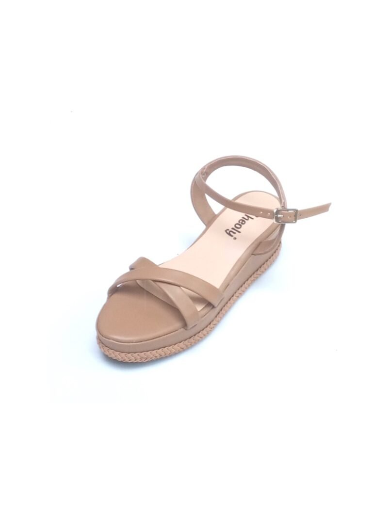 Sheoly Dark Beige Wedge Heels with Cross-Strap Design