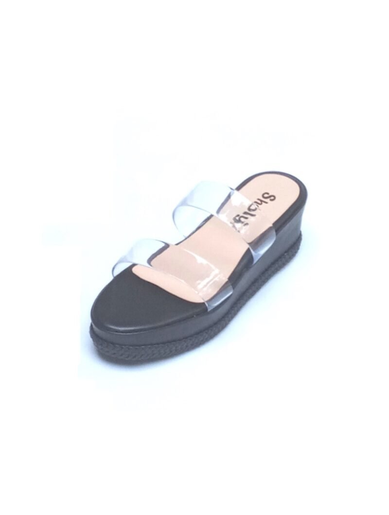 Elegant Black and Transparent Two-Strap Wedge Heels for Women