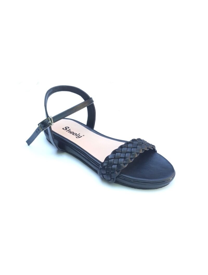 Sheoly Black Ankle Strap Flatform Sandals | Braided Design