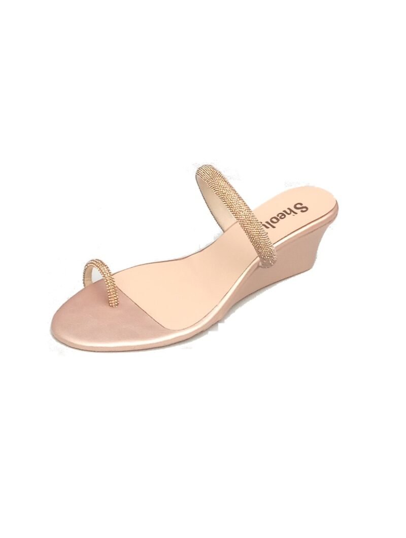 Sheoly Rose Gold Low Wedge Sandals | Rhinestone Detail Sri Lanka